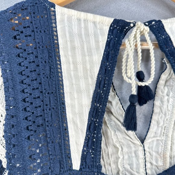 Lucky Brand Womens Peasant Tops S Cream Boho Flutter Sleeve Crochet Lace Boho - Picture 14 of 16